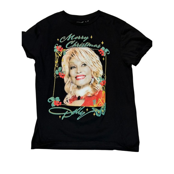 Dolly Parton Tops - Dolly‎ Parton Merry Christmas Black T Shirt Graphic Tee Medium